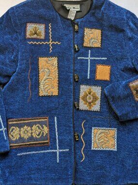 Vintage 90s Indigo Moon Women's Blue and Navy Jacket/Cardigan - Small